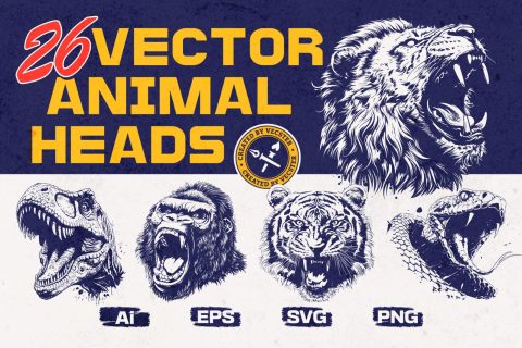 26 Animal Head Vector Illustrations