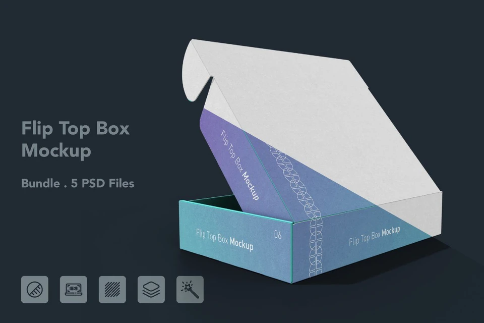Flip Top Box Mockup – 5 PSDs Bundle