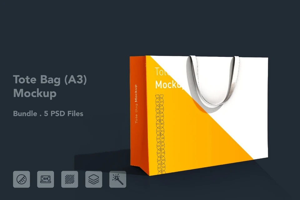 Paper Bag Mockup Bundle – 5 PSD Files, Shopping Bag Mockup, Tote Bag