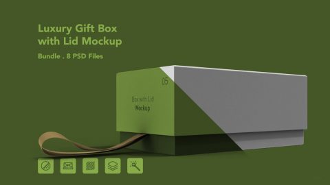 Gift Box with Lid Mockup Bundle – 8 PSD Files, Packaging Box Branding Mockup