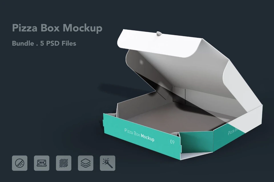 Pizza Box Mockups – 5 PSD Files, Food Packaging Mockup
