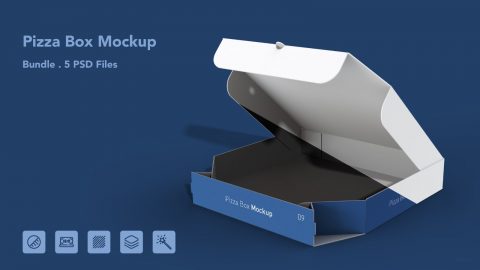 Pizza Box Mockup Bundle – 5 PSD Files, Food Packaging Mockup