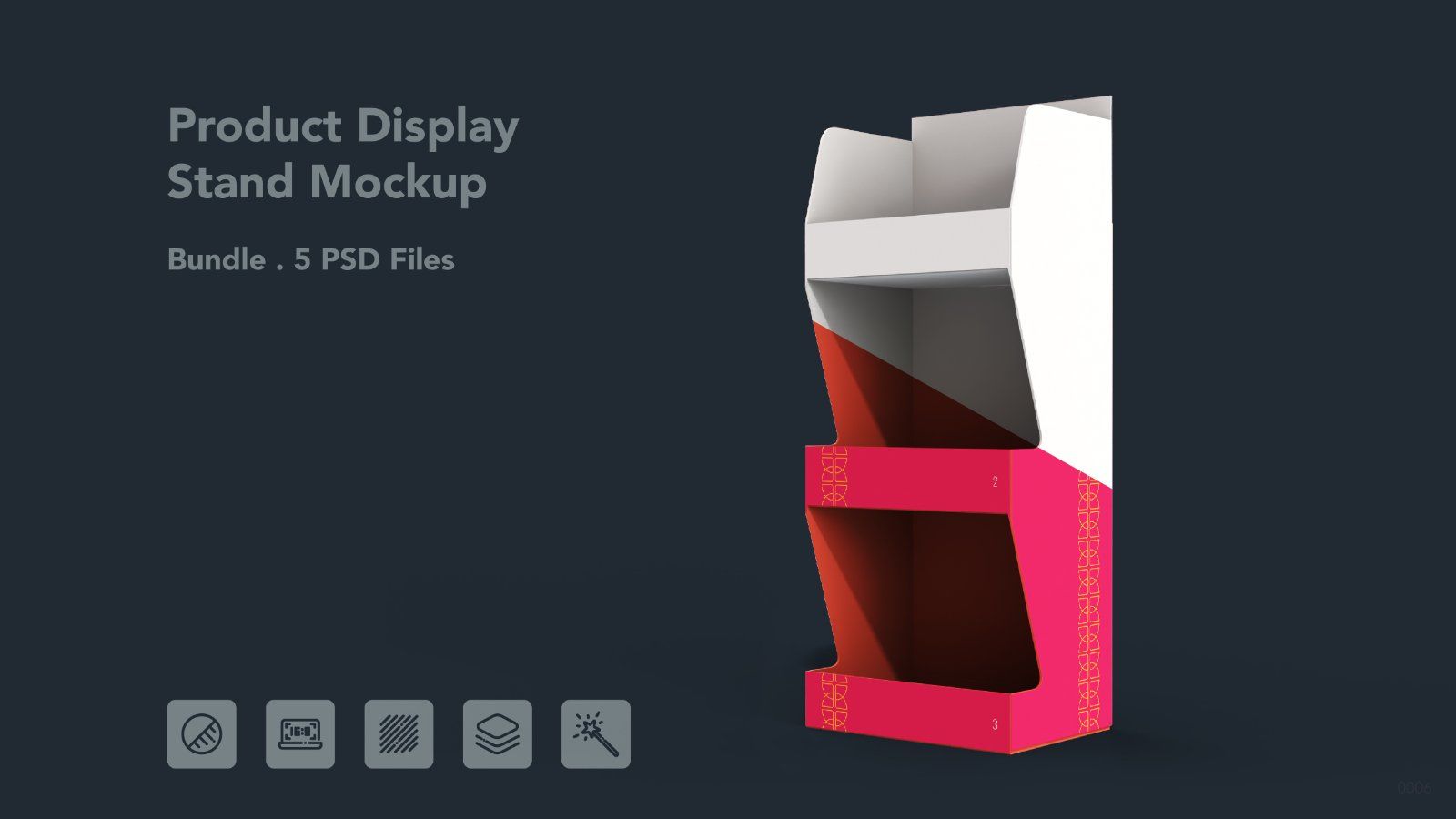 Product Display Stand Mockup – 5 PSD Files, Retail Shelf Packaging Mockup