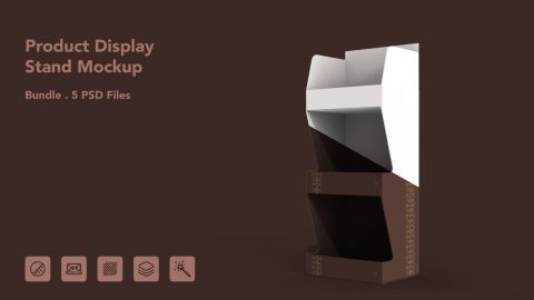 Product Display Stand Mockup – 5 PSD Files, Retail Shelf Packaging Mockup