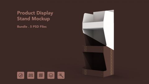 Product Display Stand Mockup – 5 PSD Files, Retail Shelf Packaging Mockup