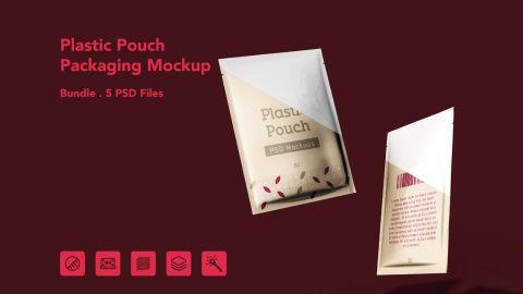 Plastic Pouch Packaging Mockup – 5 PSD Files, Flexible Pack Branding Mockup