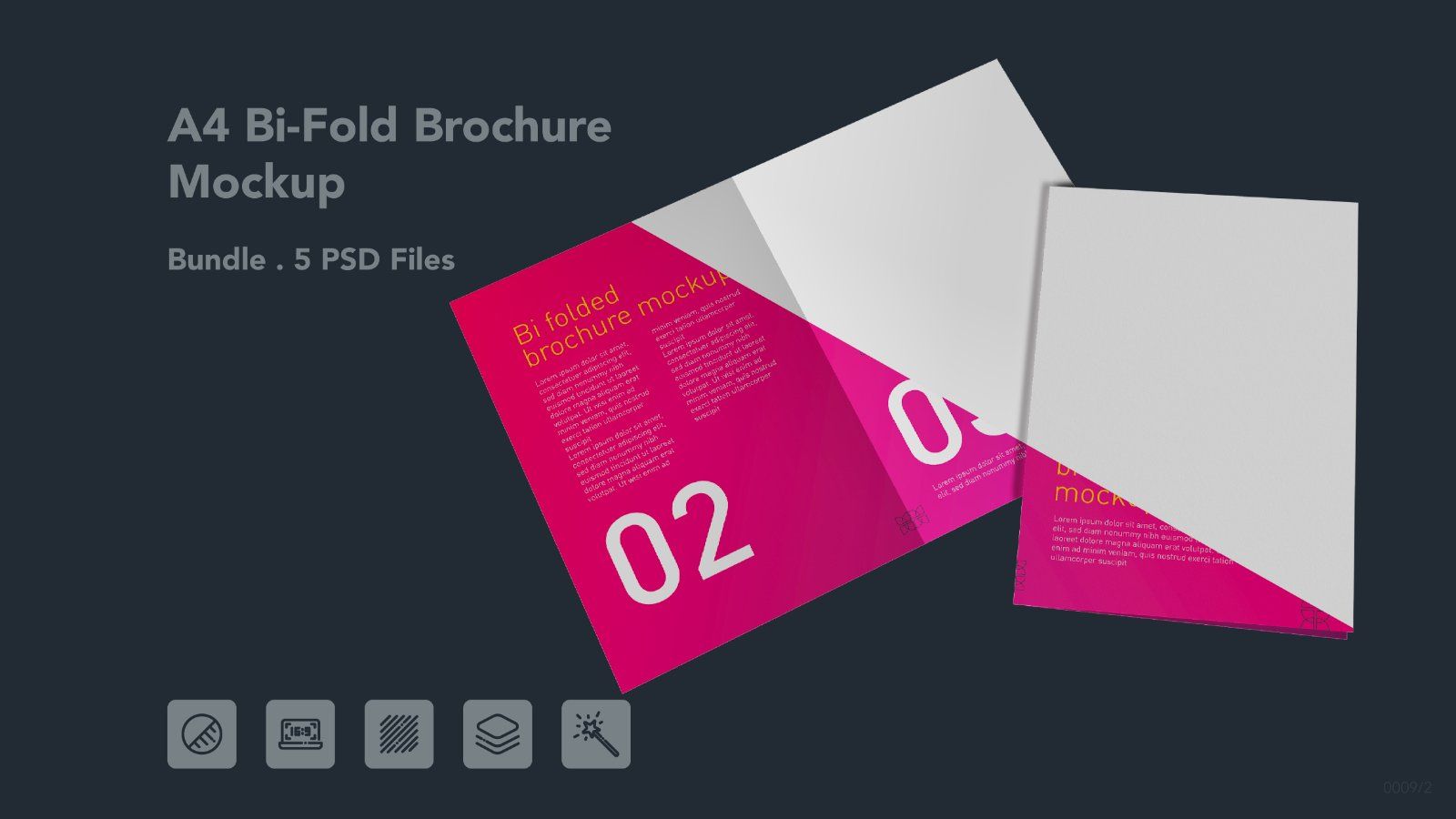 A4 Bi-Fold Brochure Mockup – 5 PSD Bundle Files, Folded Flyer & Print Branding Mockup