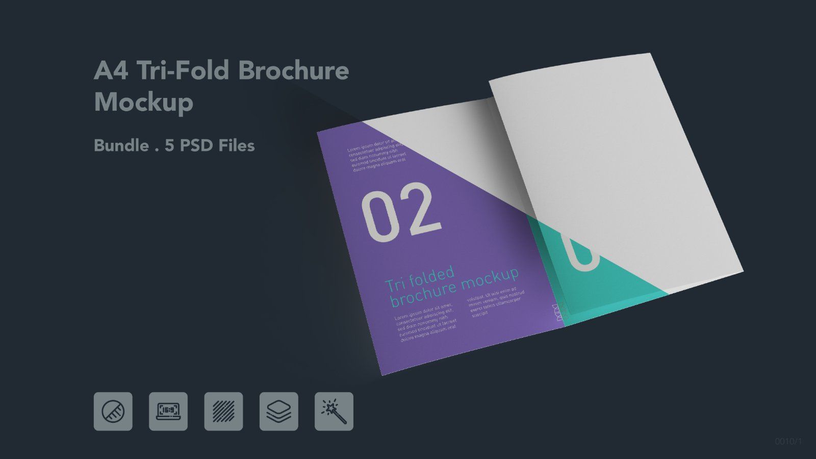 A4 Tri Fold Brochure Mockup – 5 PSD Files, 3 Folded Flyer & Print Branding Mockup
