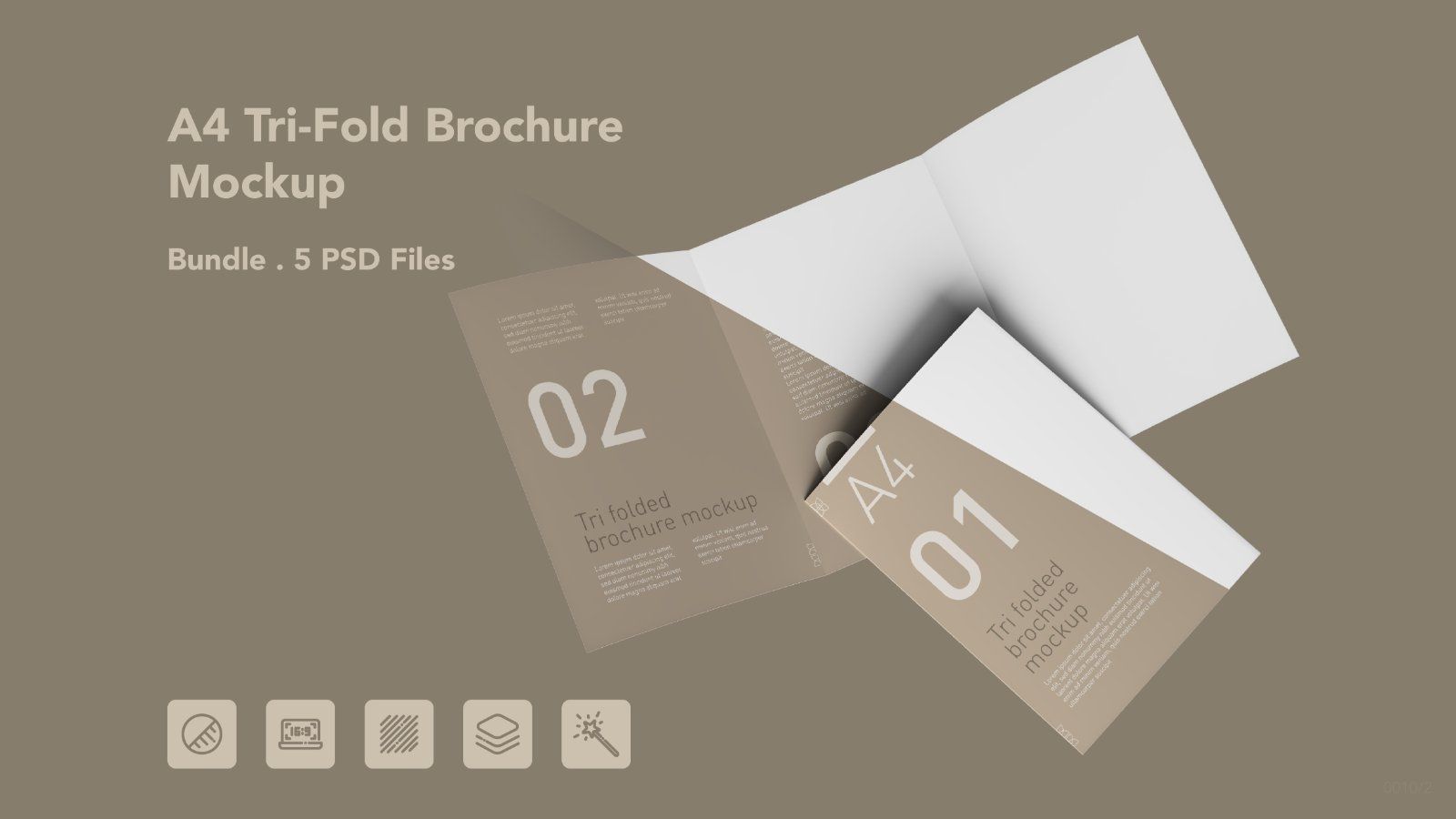 A4 Tri Fold Brochure PSD Mockup – 5 PSD Files, 3 Folded Flyer & Print Branding Mockup