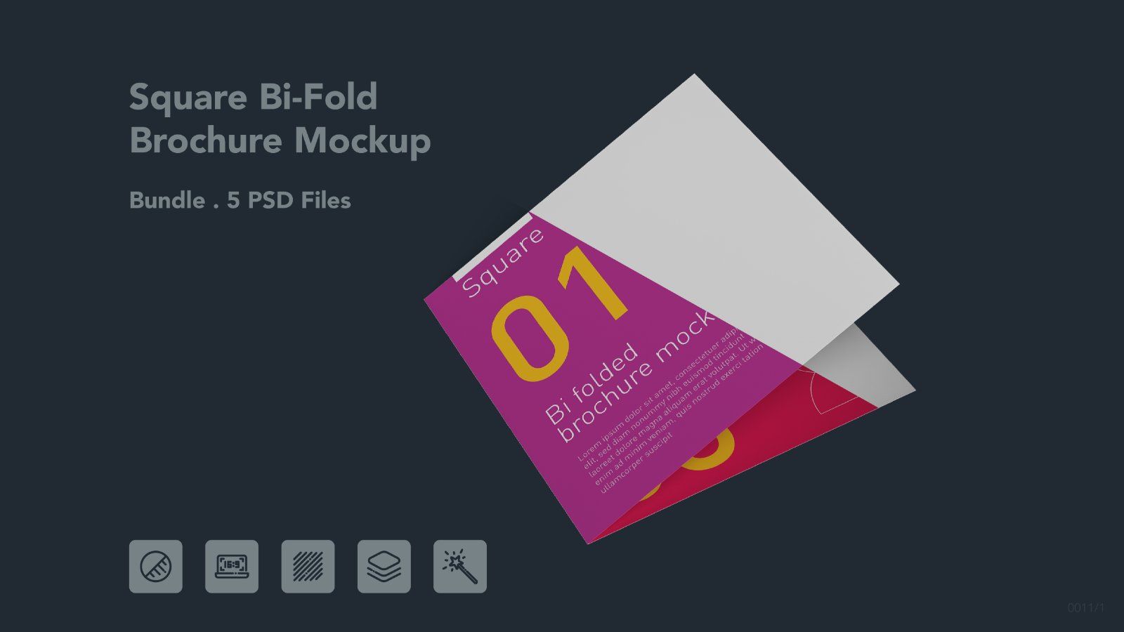 Square Bi-Fold Brochure Mockup – 5 PSD Files, Folded Flyer & Print Branding Mockup