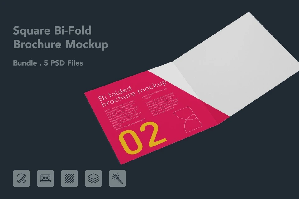Square Bi-Fold Brochure PSD Mockup – 5 PSD Files, Folded Flyer & Print Branding Mockup