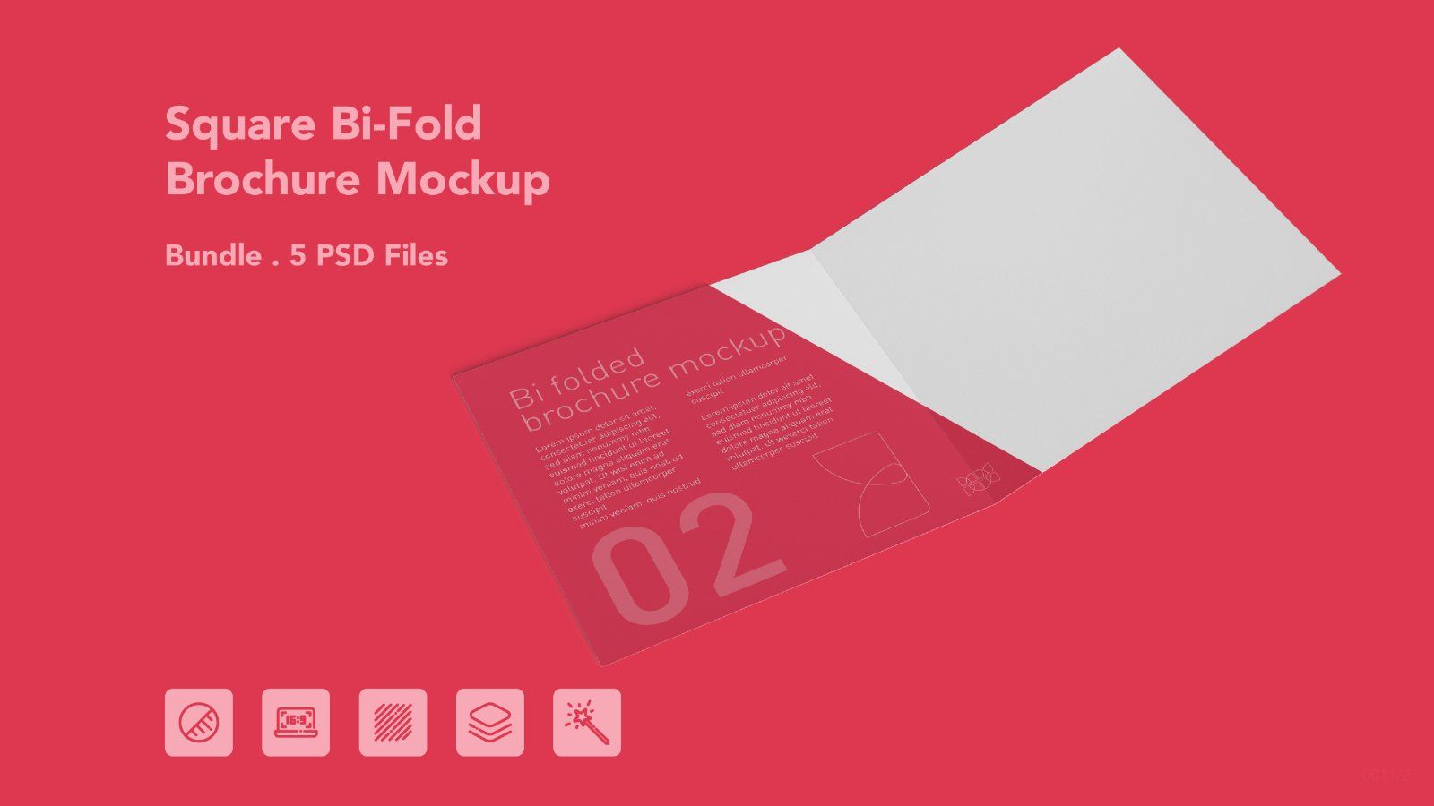 Square Bi-Fold Brochure PSD Mockup – 5 PSD Files, Folded Flyer & Print Branding Mockup