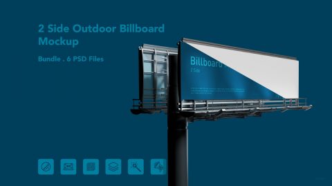 2-Sided Outdoor Billboard Mockup – 6 PSD Files, Double-Sided Advertising Display Mockup
