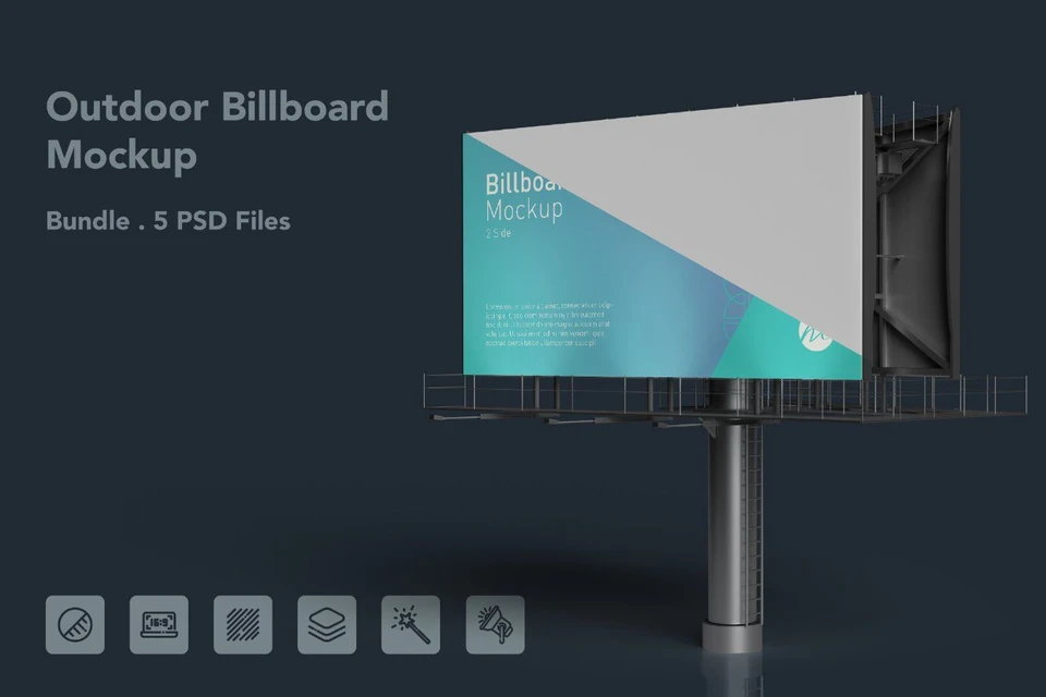 Outdoor Billboard Mockup – 5 PSDs, Double-Sided Advertising Display