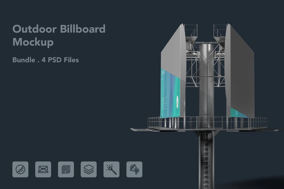 Outdoor Billboard Mockup – 4 PSDs, Double-Sided Advertising Display