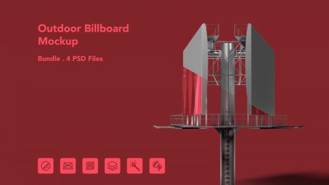 Outdoor Billboard Mockup – 4 PSDs, Double-Sided Advertising Display
