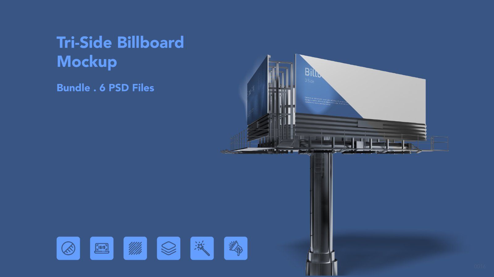 Tri Side Billboard Mockup – 3 Sided Outdoor Advertising Display, 6 PSD Files