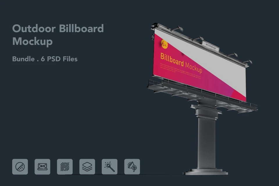 Outdoor Billboard Mockup – Advertising Display Stand, 6 PSD Files