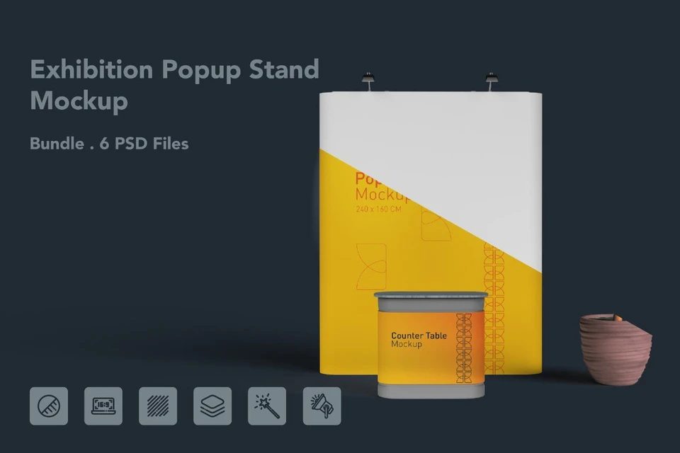 Exhibition Popup Stand Mockup – Trade Show Booth Display, 6 PSD Files