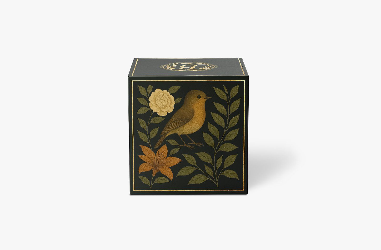 Elegant square box mockup with floral motif