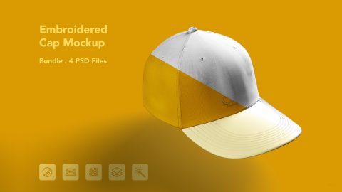 Embroidered Cap Mockup – Baseball Hat Branding, 4 PSD Files