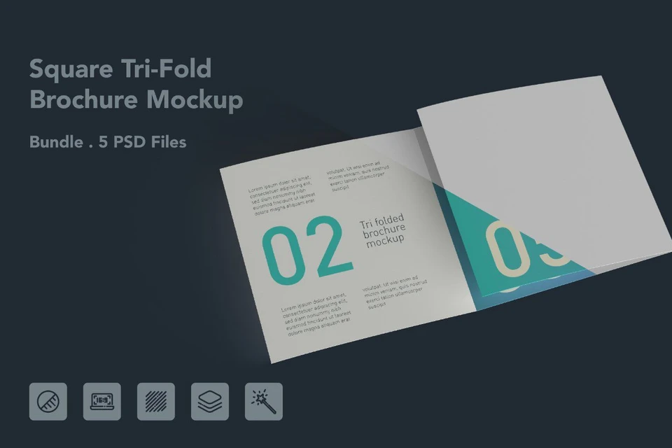 Square Tri Fold Brochure PSD Mockup - 5 PSD Files