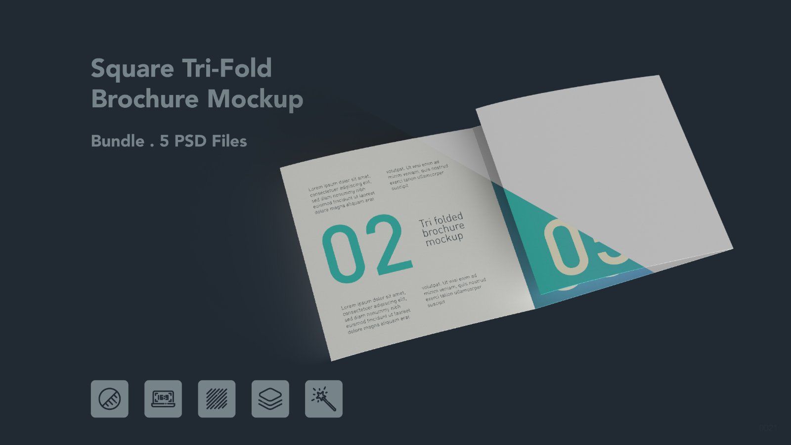 Square Tri Fold Brochure PSD Mockup - 5 PSD Files