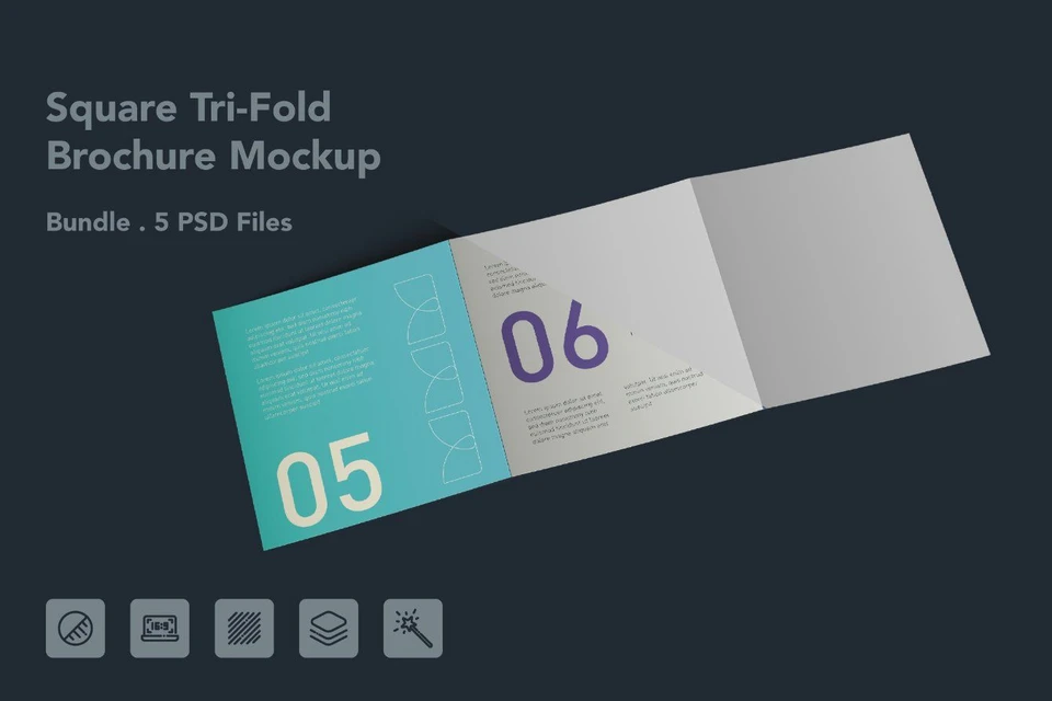 Square Tri Fold Brochure Mockup - 5 PSD Files Bundle