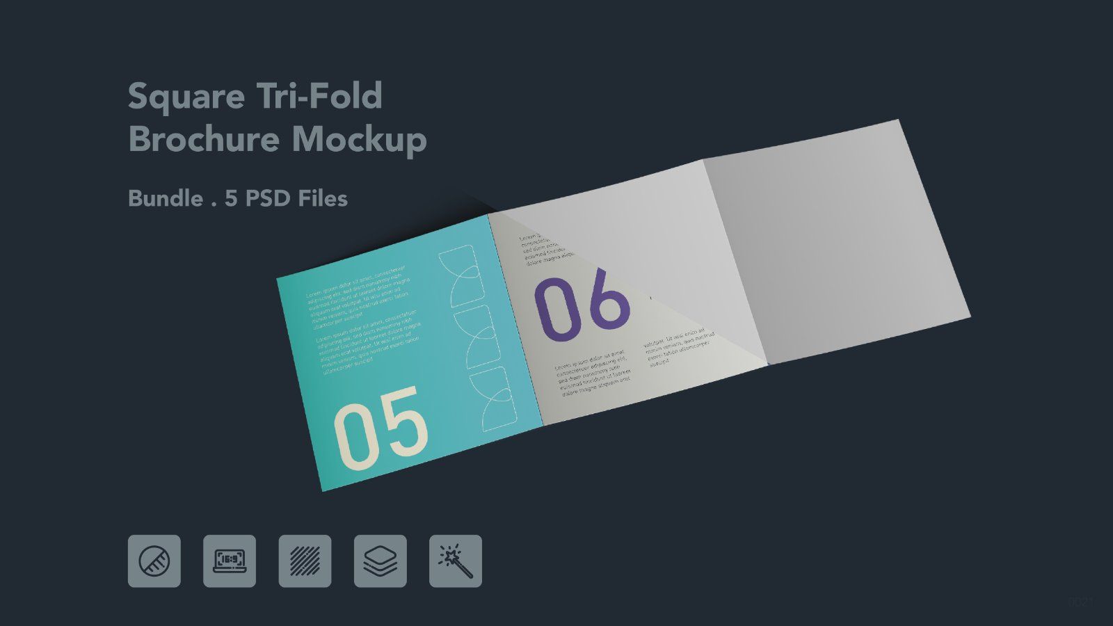 Square Tri Fold Brochure Mockup - 5 PSD Files Bundle