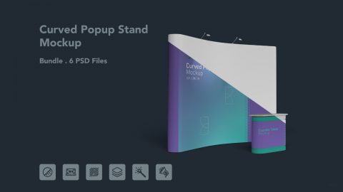 Curved Popup Stand Mockup – Exhibition Display Booth & Counter Set, 6 PSD Files