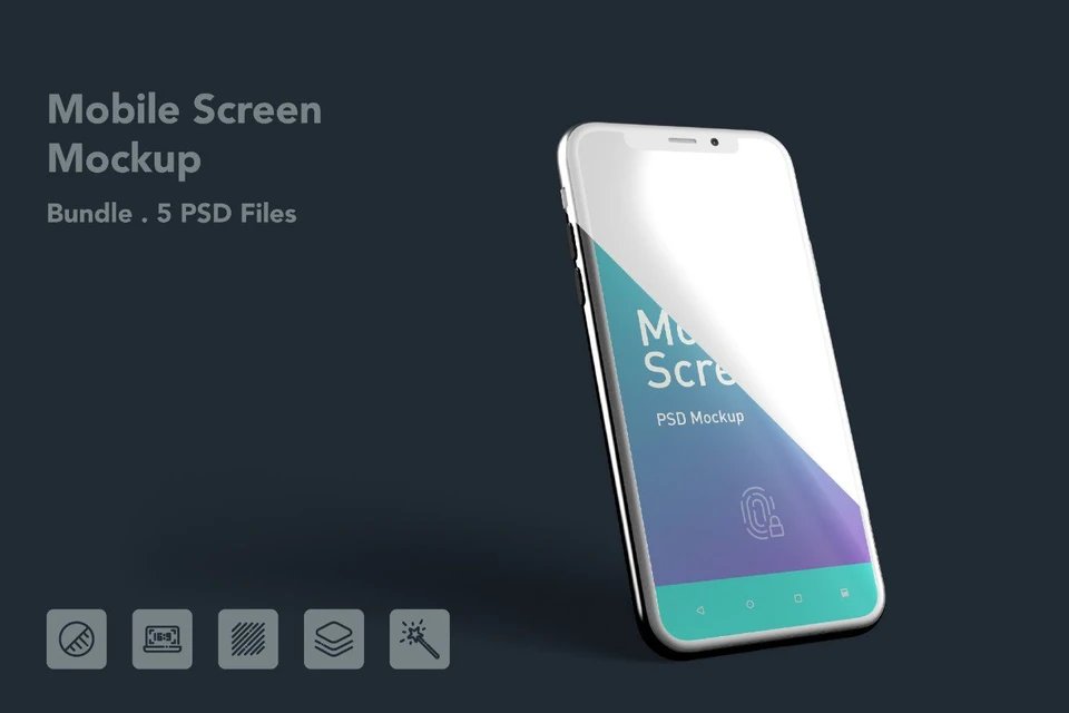 Mobile Display Mockup – Smartphone Screen Bundle, 5 PSDs