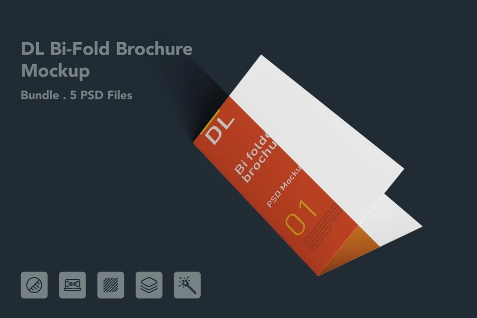 DL Bi Fold Brochure Mockup - 5 PSDs