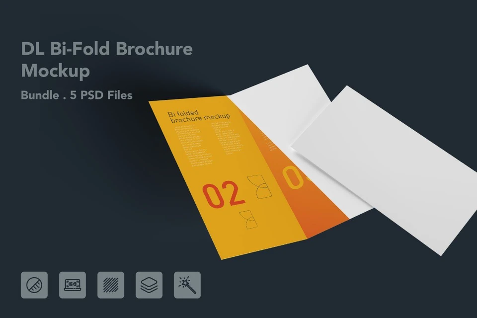 DL Bi Fold Brochure PSD Mockup - Bundle 5 PSDs