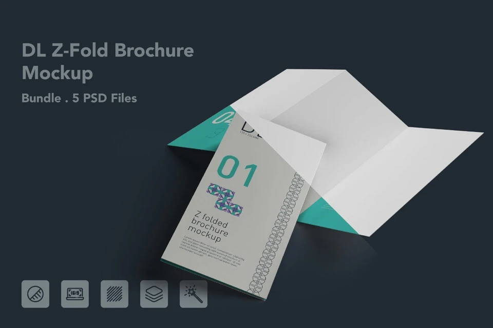 DL Z Fold Brochure Mockup - 5 PSDs Bundle