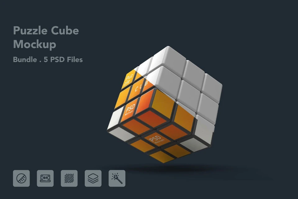 Puzzle Cube Mockup - 5 PSDs