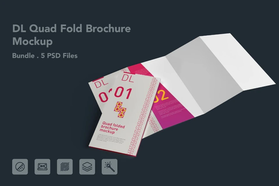 DL Quad Fold Brochure Mockup - 5PSD bundle
