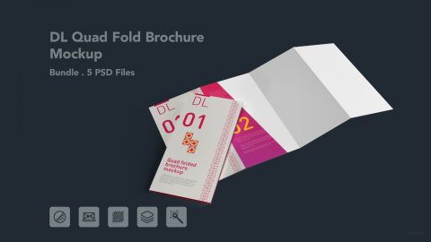 DL Quad Fold Brochure Mockup - Bundle 5PSDs