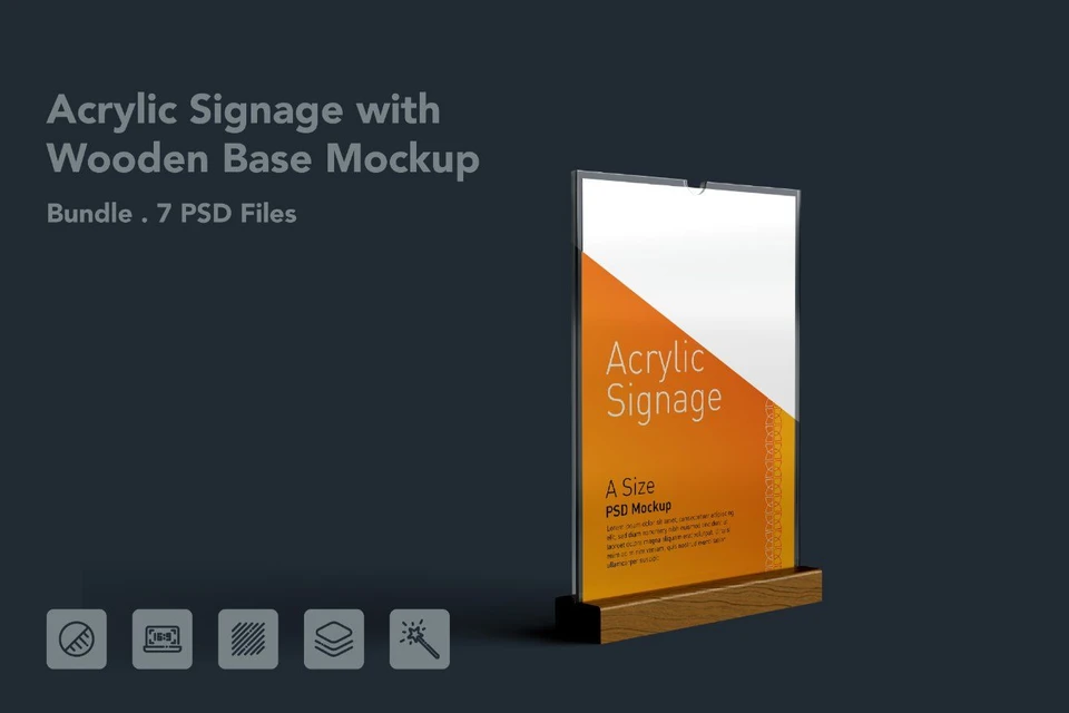 Wooden Base Acrylic Sign Holder Mockup - 7PSDs
