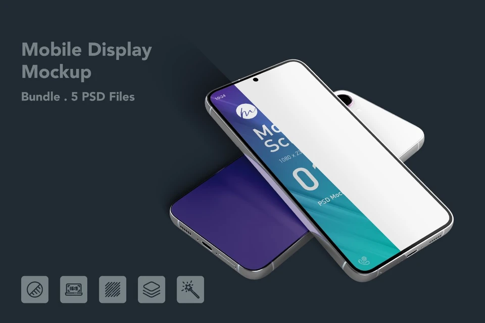Mobile screen mockup - 5 PSDs