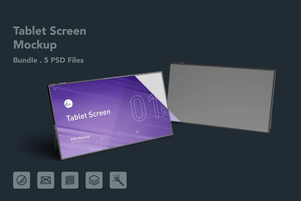 Tablet Screen Mockups - 5 PSDs