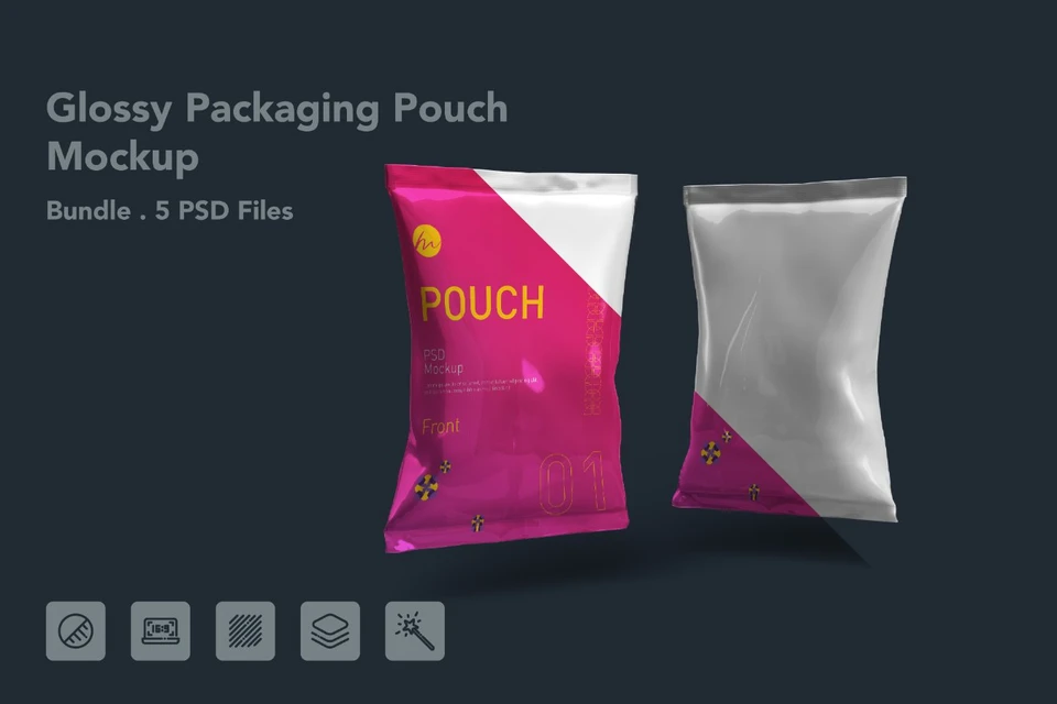 Snack Pouch Packaging Mockup - 5 PSD