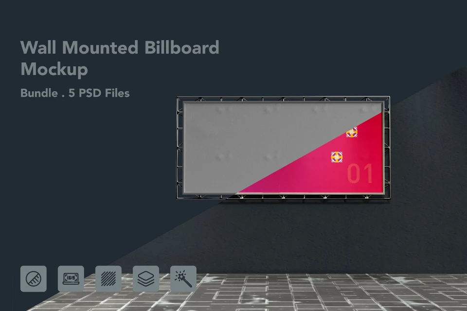 Wall Mounted Banner Billboard Mockup – 5 PSD Bundle