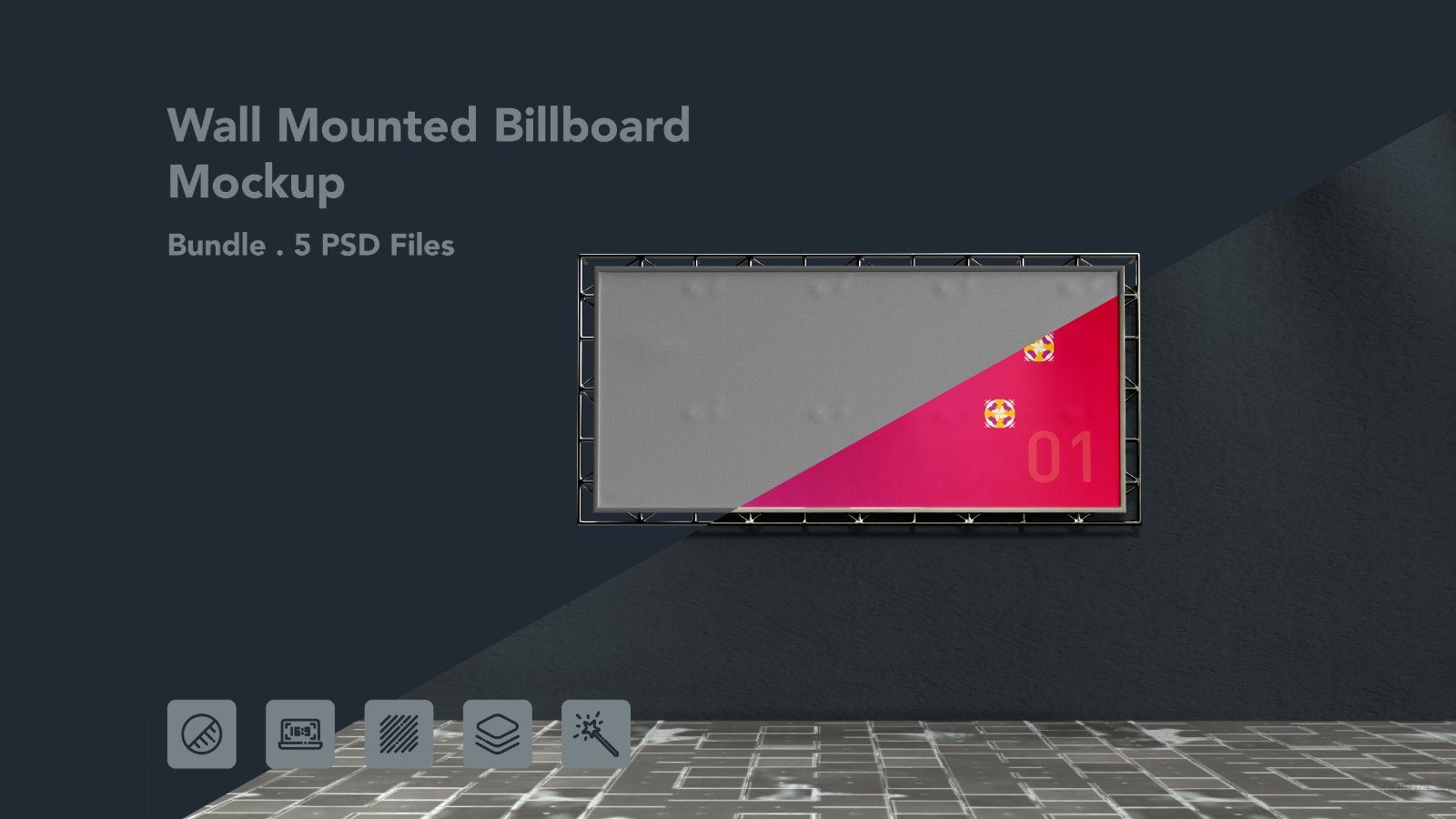 Wall Mounted Banner Billboard Mockup – 5 PSD Bundle