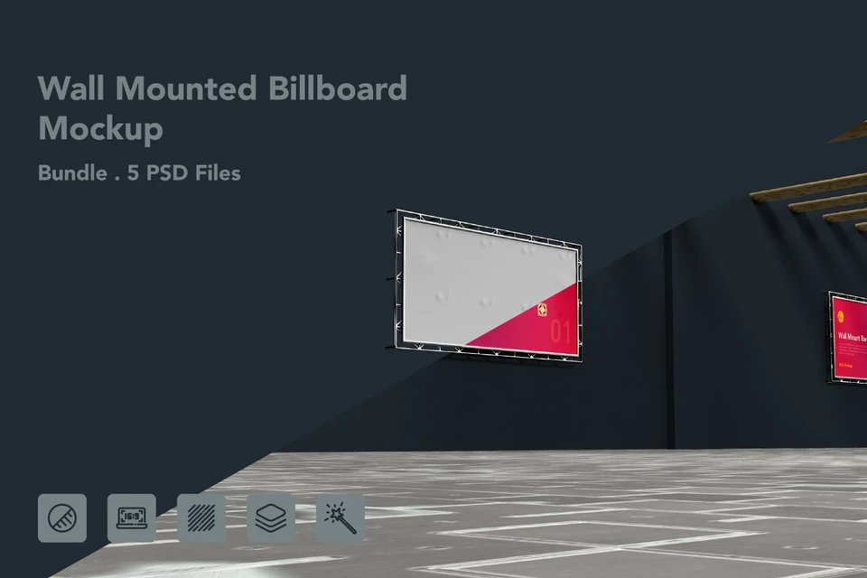 Wall Mounted Banner Billboard Mockup – 5 PSDs