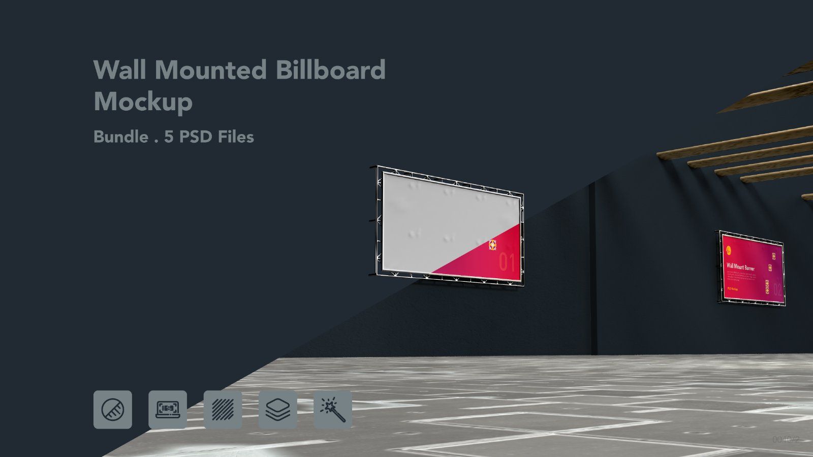 Wall Mounted Banner Billboard Mockup – 5 PSDs