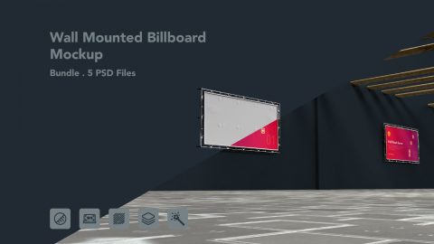 Wall Mounted Banner Billboard Mockup – 5 PSDs