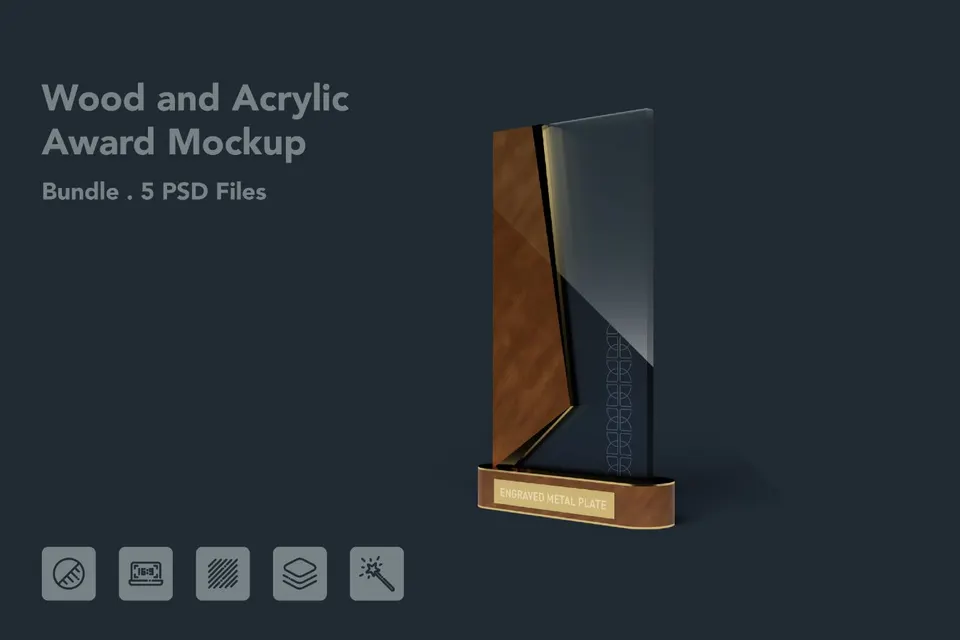 Wood and Acrylic Award Trophy Mockup