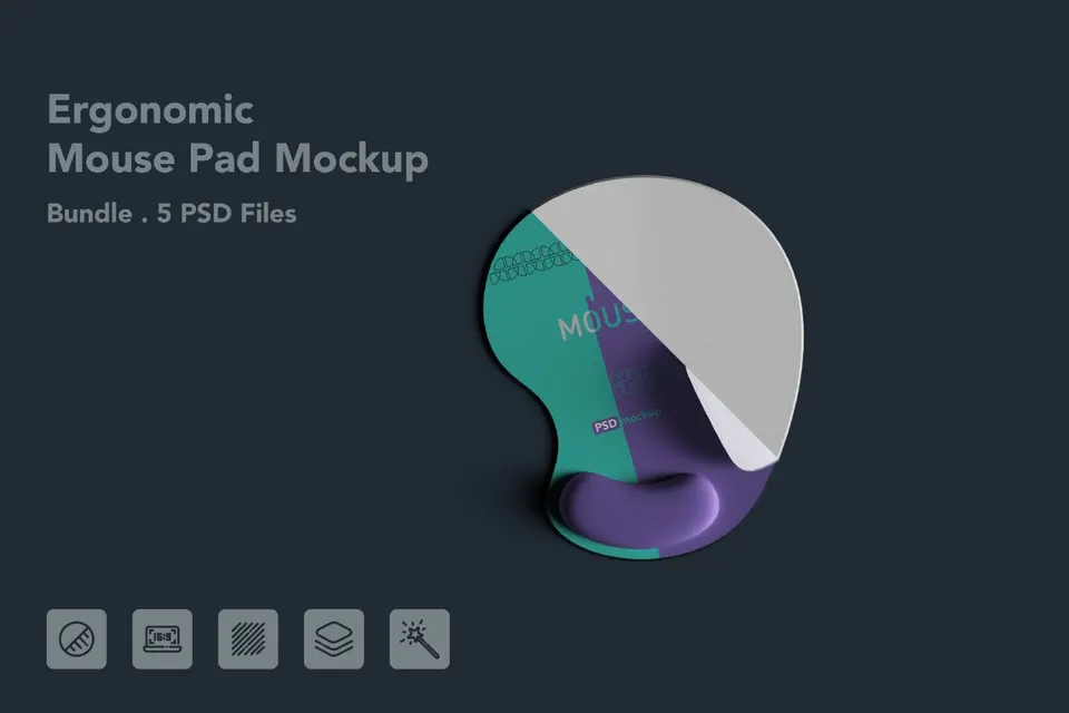 Ergonomic Mouse Pad with Wrist Rest Mockup - 5 PSDs