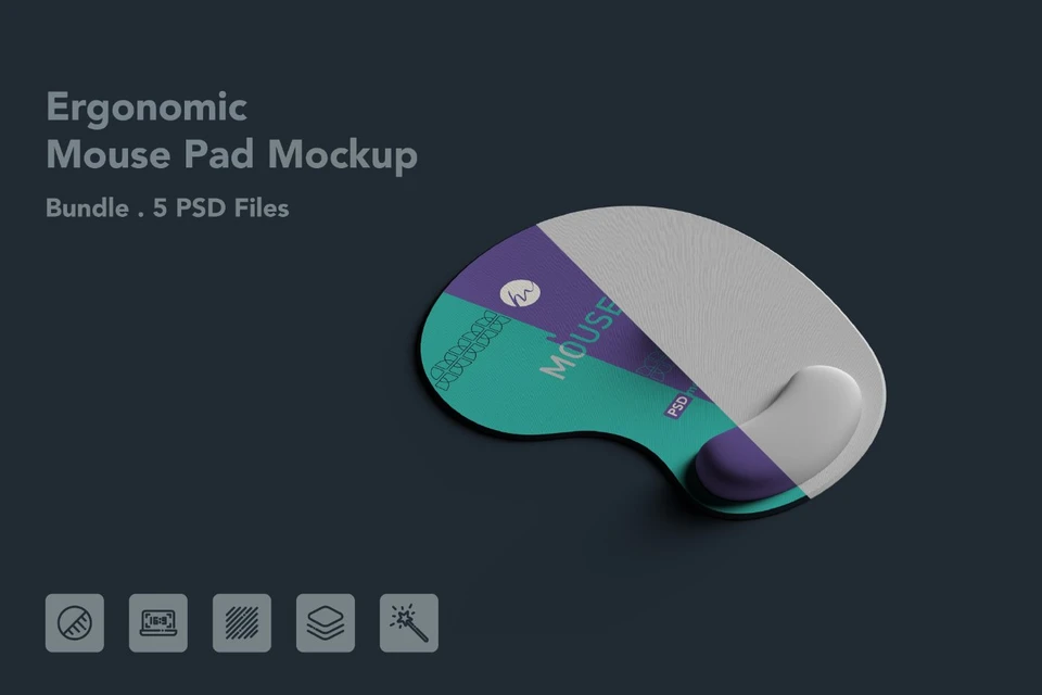 Ergonomic Mouse Pad with Wrist Rest Mockup – 5 PSD Bundle