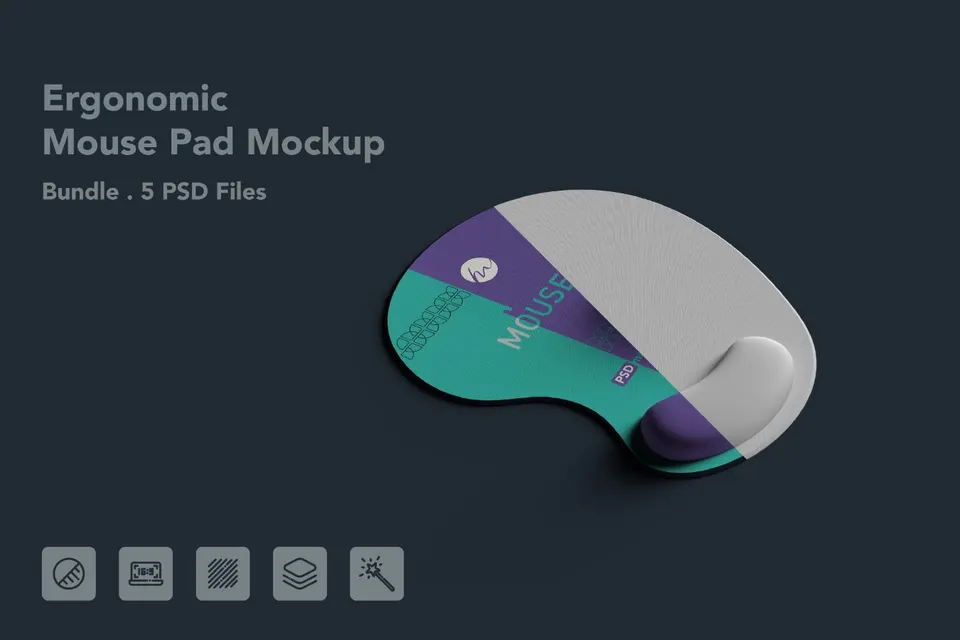 Ergonomic Mouse Pad with Wrist Rest Mockup – 5 PSD Bundle